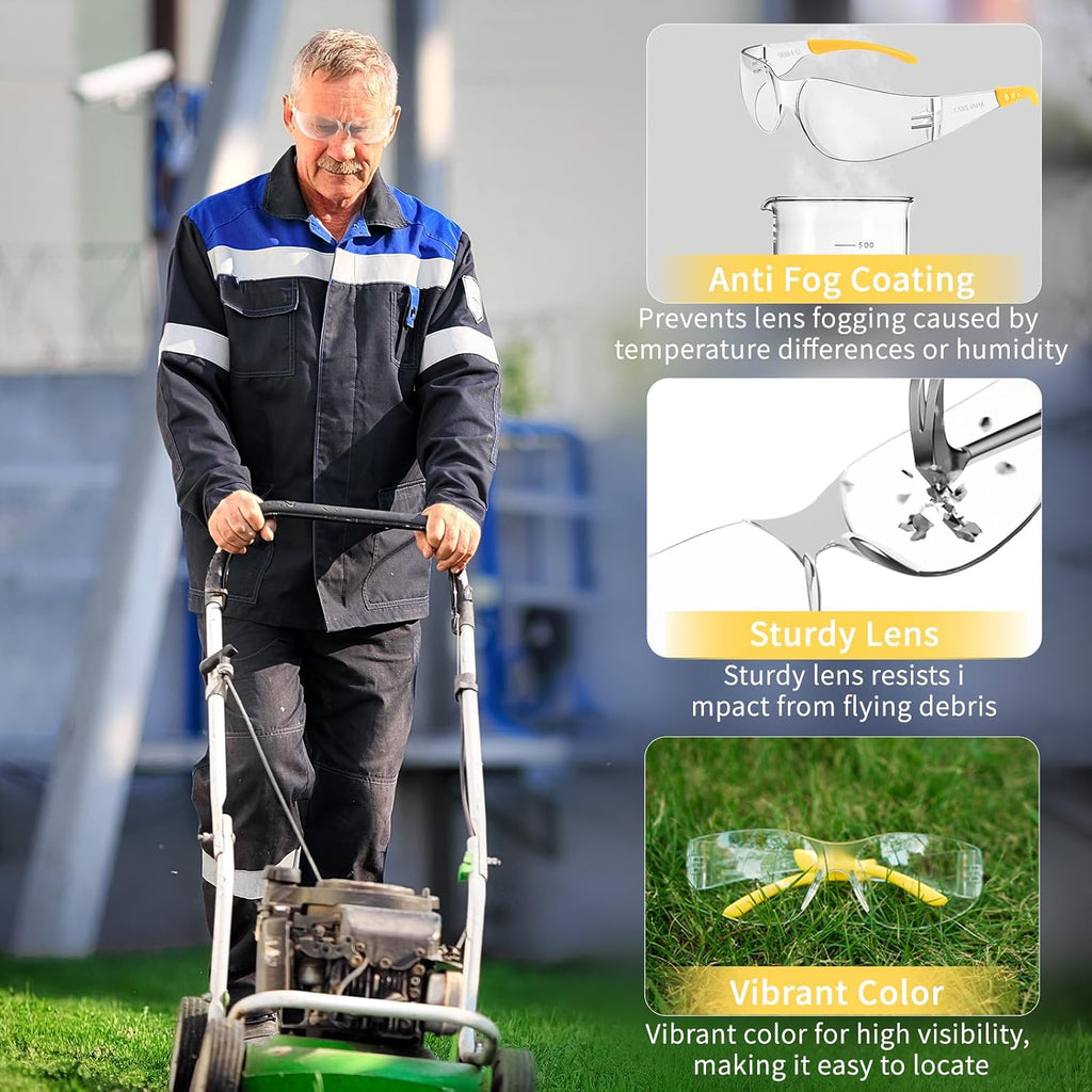 Anti Fog Wraparound Safety Glasses Bulk, ANSI Z87.1 Certified for Construction, Yard Work, Laboratories