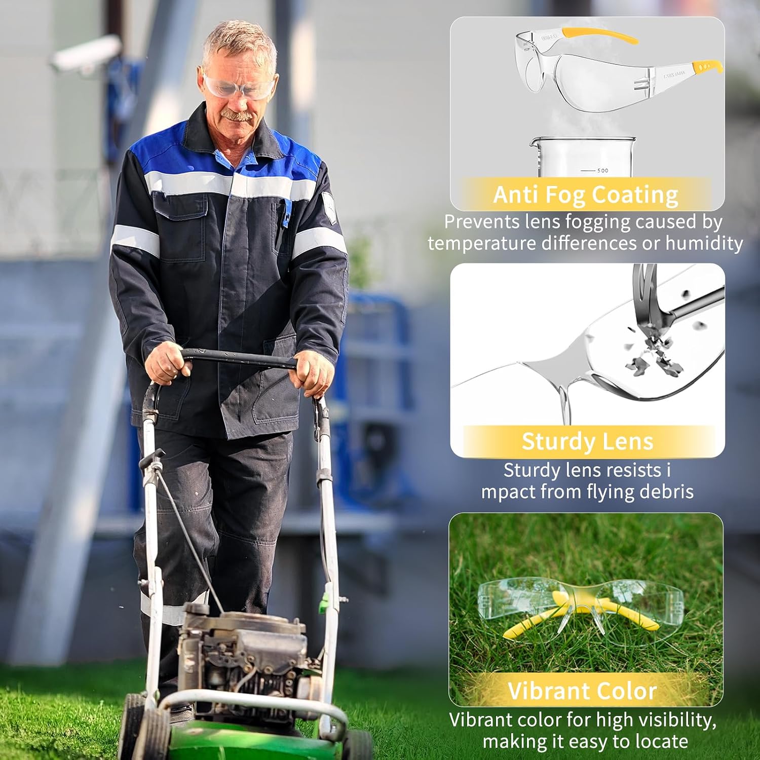 Anti Fog Wraparound Safety Glasses Bulk, ANSI Z87.1 Certified for Construction, Yard Work, Laboratories
