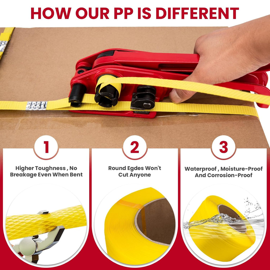 Banding Strapping Kit, Pallet Strapping Kit with Tensioner & Sealer Tool, 3200FT PP Plastic Banding, 200 Metal Seals