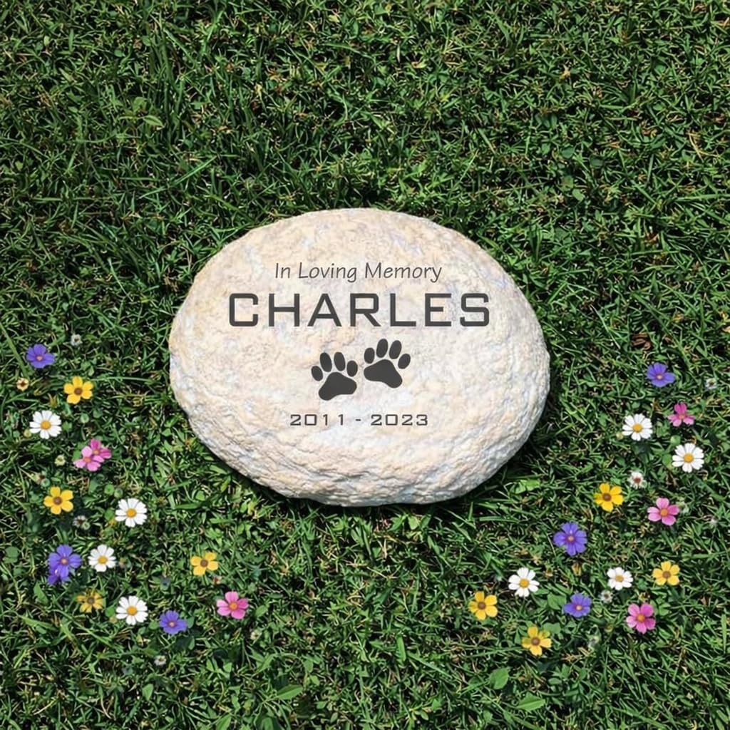 Engraved in Loving Memory Pet Memorial Garden Stone,Durable, Waterproof, Temporary Grave Marker, Dog Tombstone