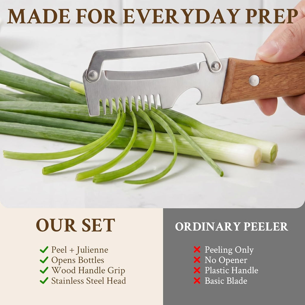 2026 Upgrade Vegetable Peeler and Julienne Peeler Set, Stainless Steel Vegetable Peelers for Kitchen with Wood