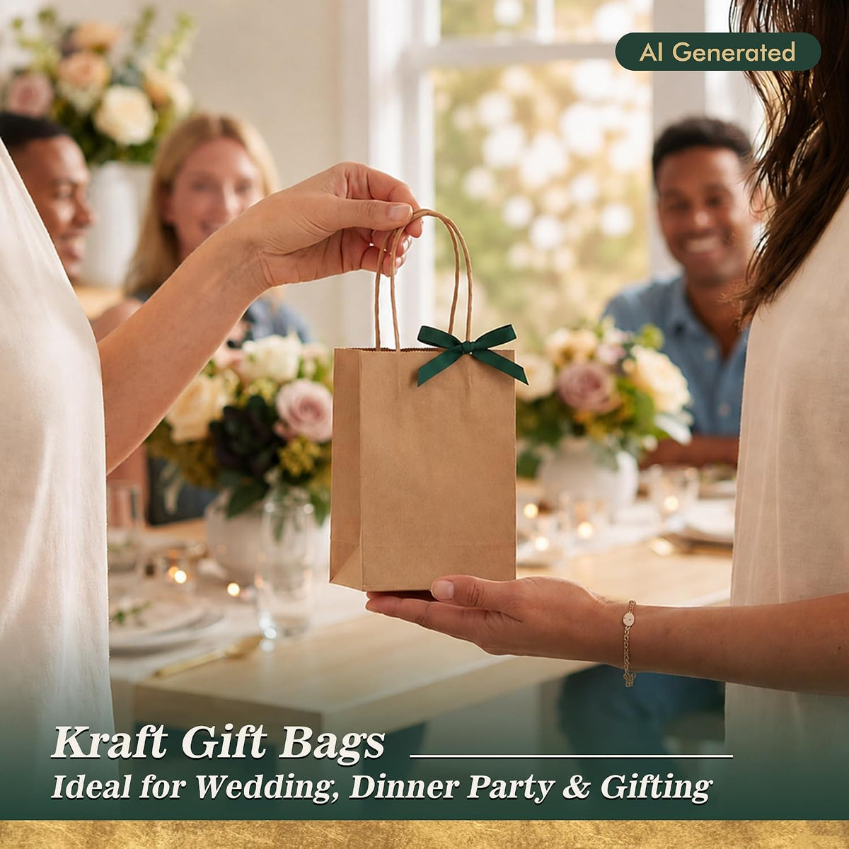 100Pcs Small Brown Gift Kraft Paper Bags with Handles, 5.2x3.2x8 In