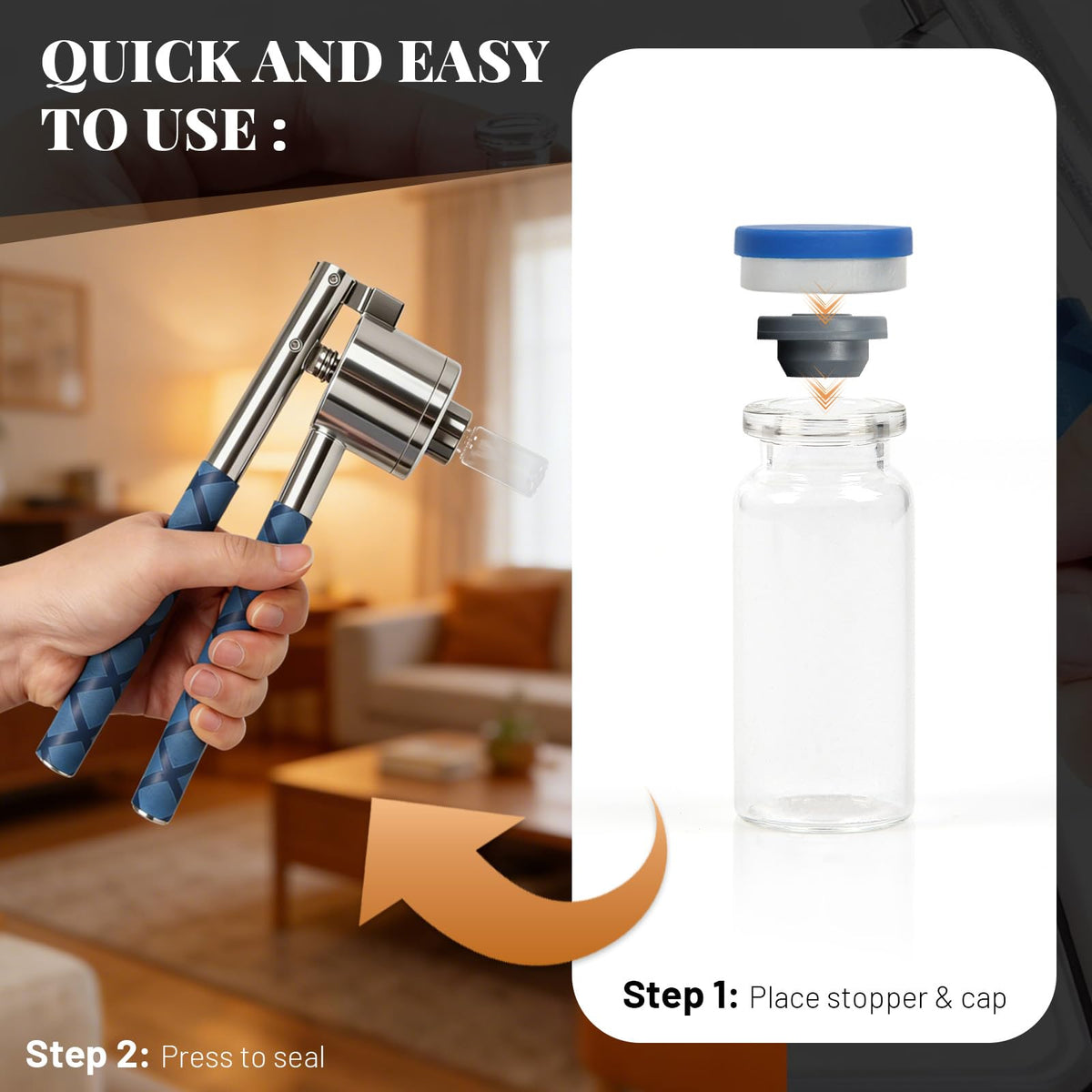 20mm Vial Crimper and 100 Pcs 10ml Clear Flip Top Glass Vials Set