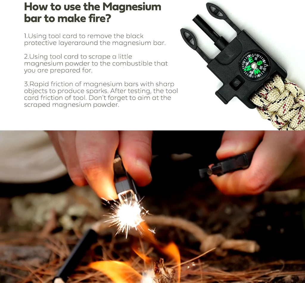 Survival Bracelet,Practical Five Functions, Fire Starter, Loud Whistle, Reliable Compass, Rope Cutter, Reliable Paracord