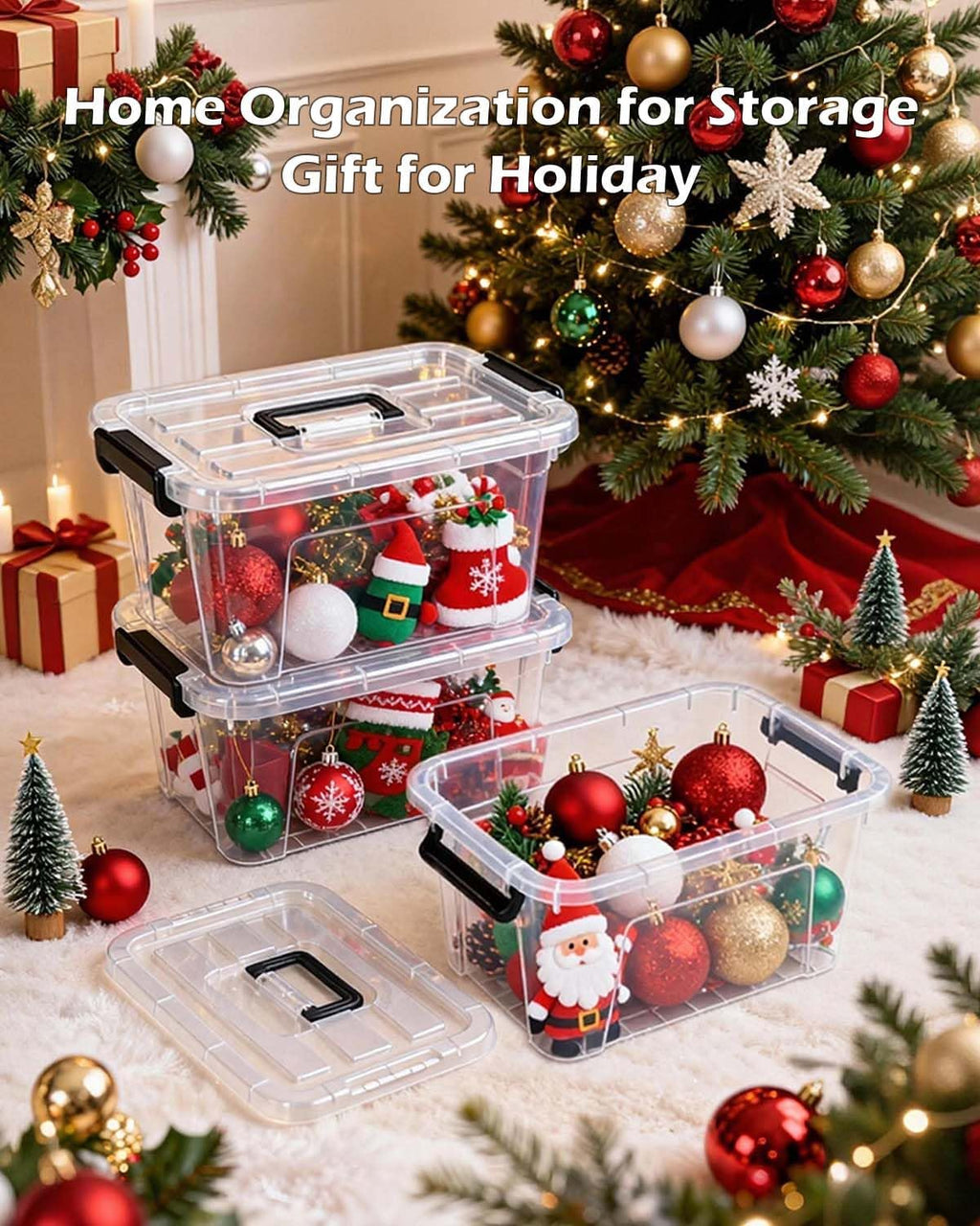 Plastic Storage Bins with Lids 6 Pack Storage Organizer, 7 Quart Stackable Storage Bins with Buckle-Up Latches and