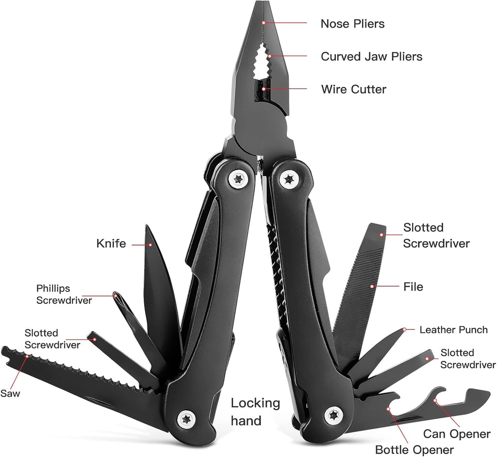 14 IN 1 Multitool Pliers with Pocket Clip, Portable Pocket Knife Camping Tool - Needle Nose Pliers, Replaceable Wire