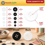 Assorted Sizes Black White 4 Holes Sewing Plastic Buttons