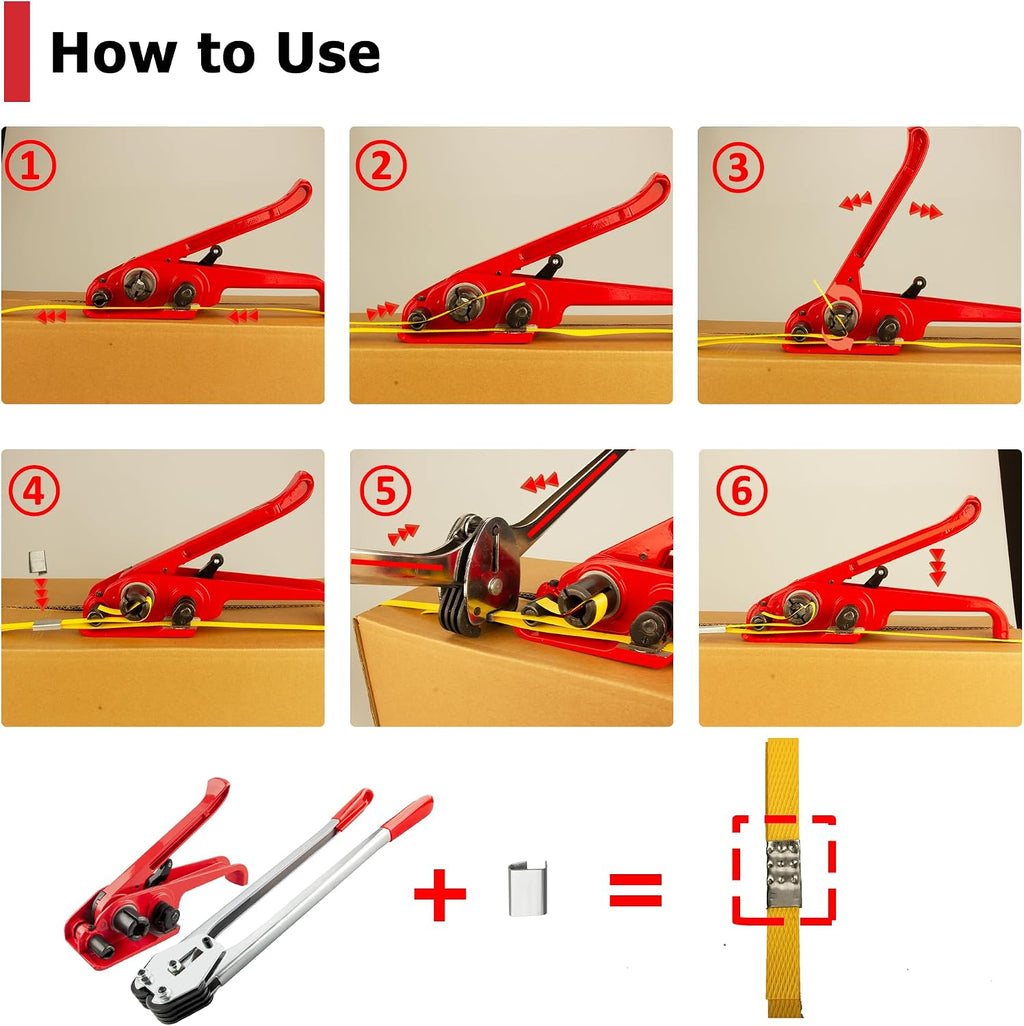Heavy Duty Poly Strapping Tensioner with Cutter - Manual Strap Tool for 1/2"-3/4" PET & PP Strap, Durable Tensioner