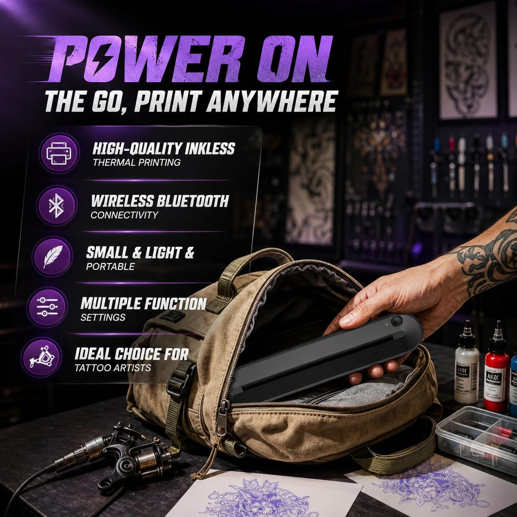 Tattoo Stencil Printer, Wireless Thermal Printer, Support Multi Sizes up to A4, Thermal Stencil Printer, 10 Transfer