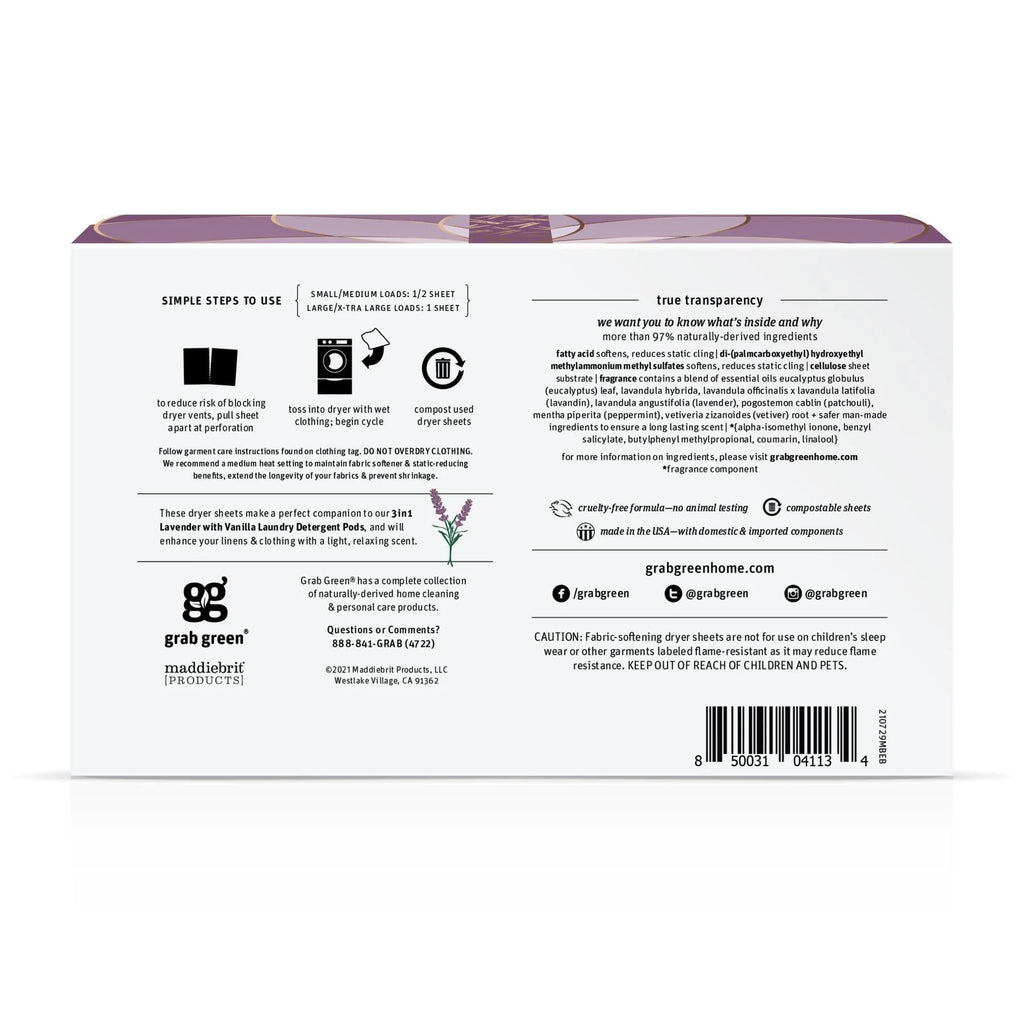 Dryer Sheets, 80 Count, Lavender Vanilla, Compostable