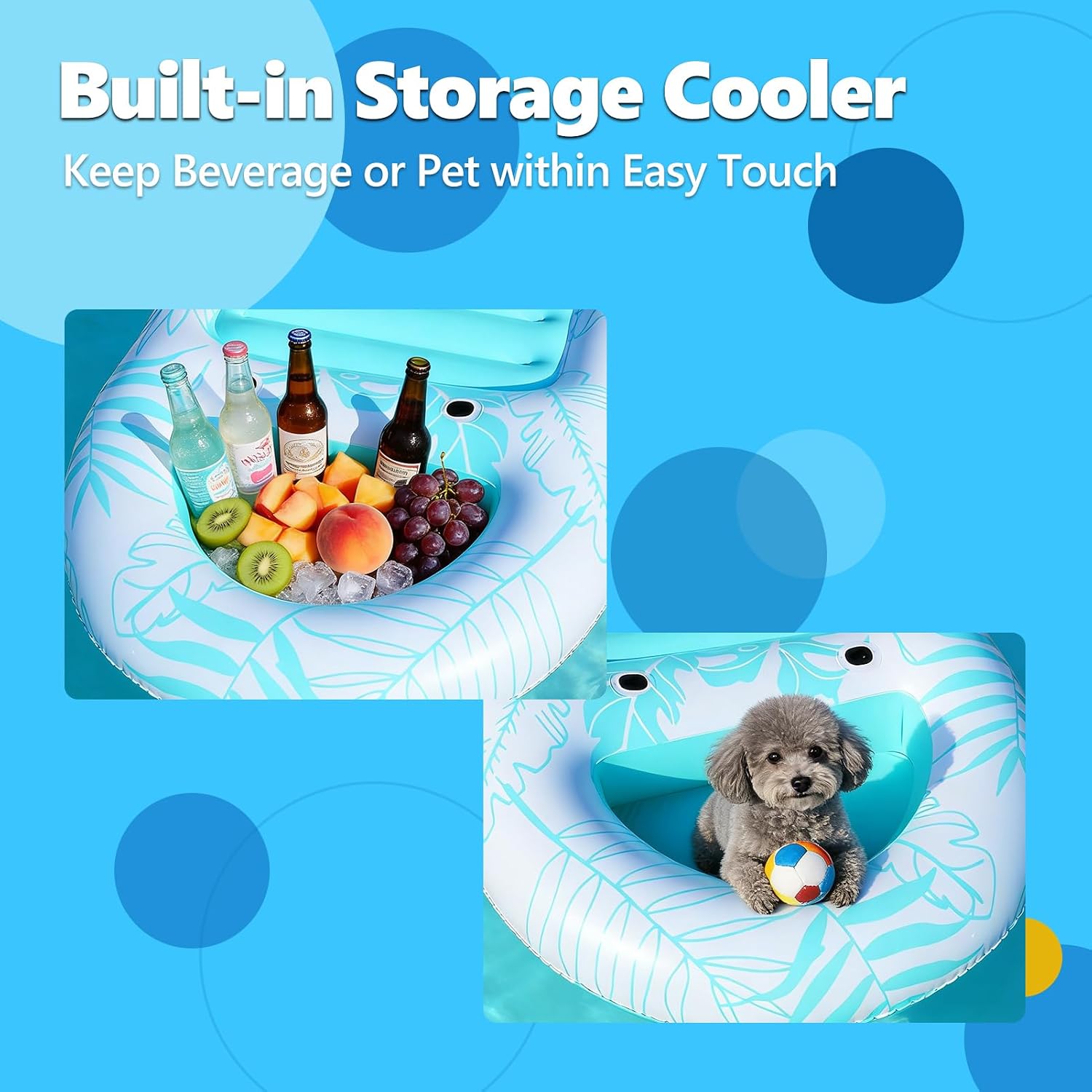 Inflatable Pool Floats Adult, 87"x 47" Large Pool Lounger Float with Storage Cooler for Pets, 2 in 1 Tanning Pool