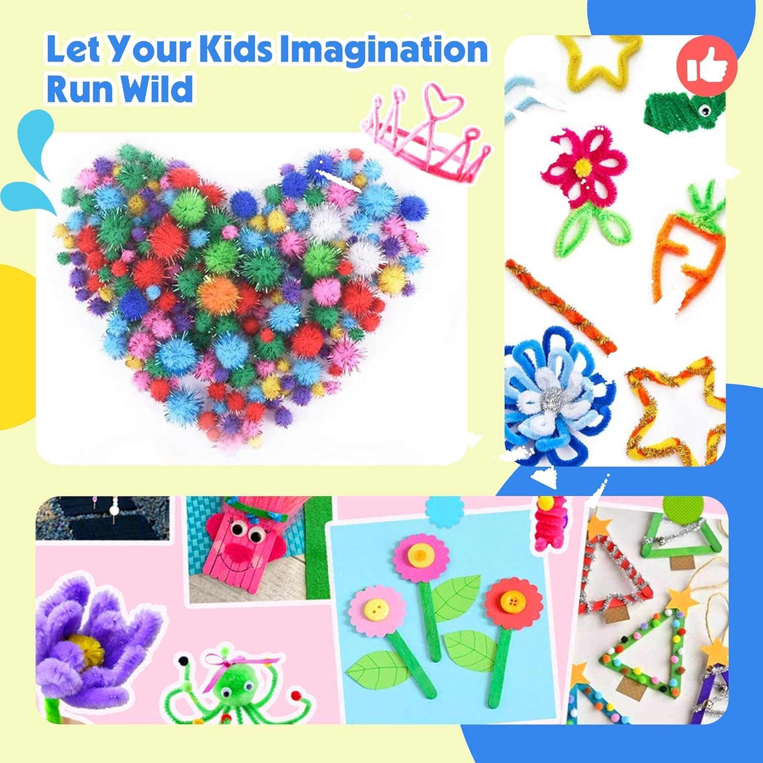 Arts Craft Supplies for Kids - 1000+ PCS Toddler DIY Craft Art Supply Set, Portable 3 Layered Folding Storage Box