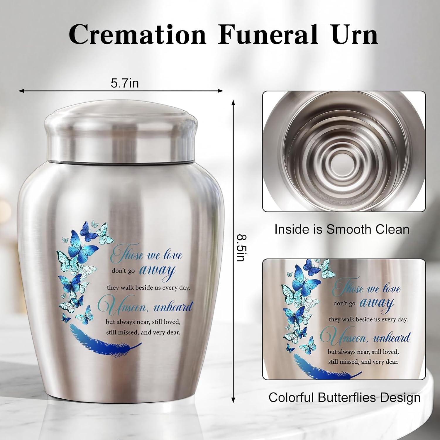 Urns for Human Ashes-Decorative Urns, Stainless Steel Urns Funeral Keepsake for Human Ashes Cremation Urn for Human