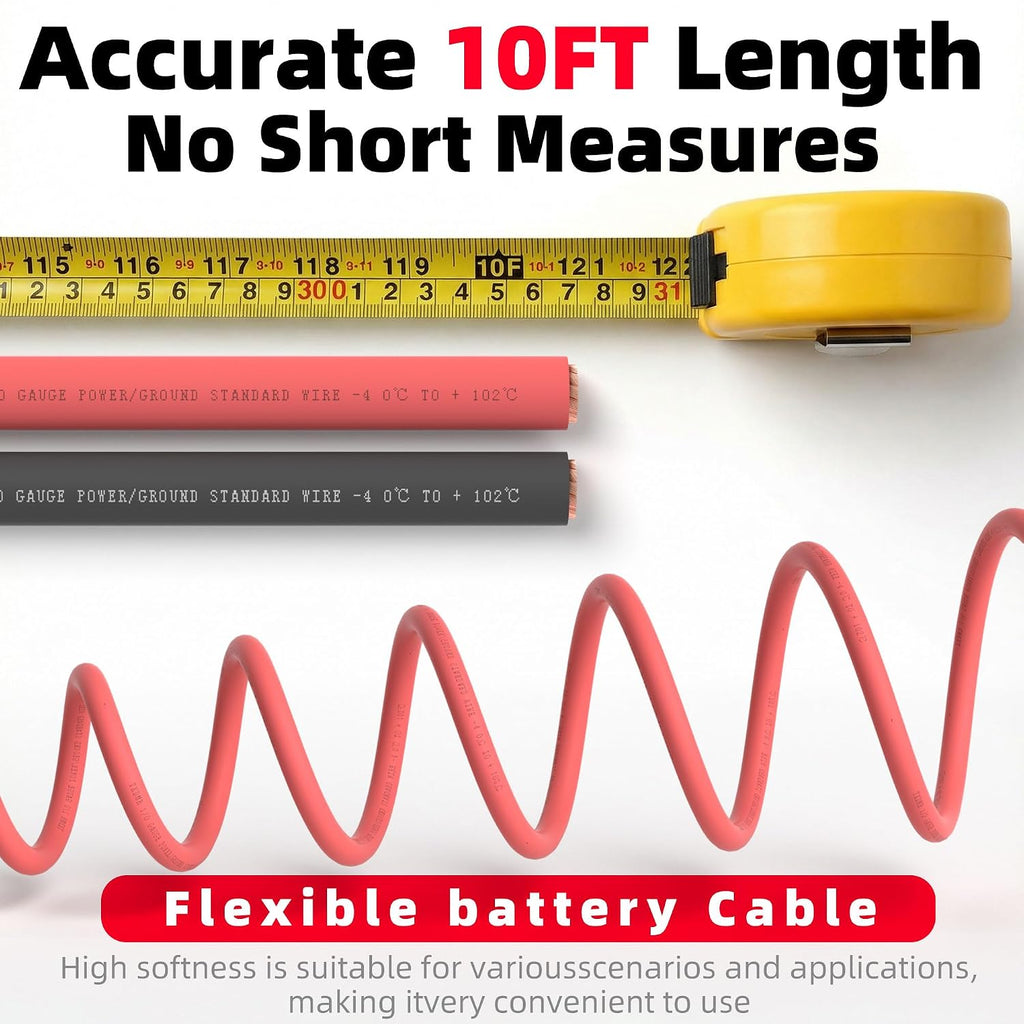 TKDMR 2 AWG OFC Battery Cable, 20FT Red & Black Welding Wire