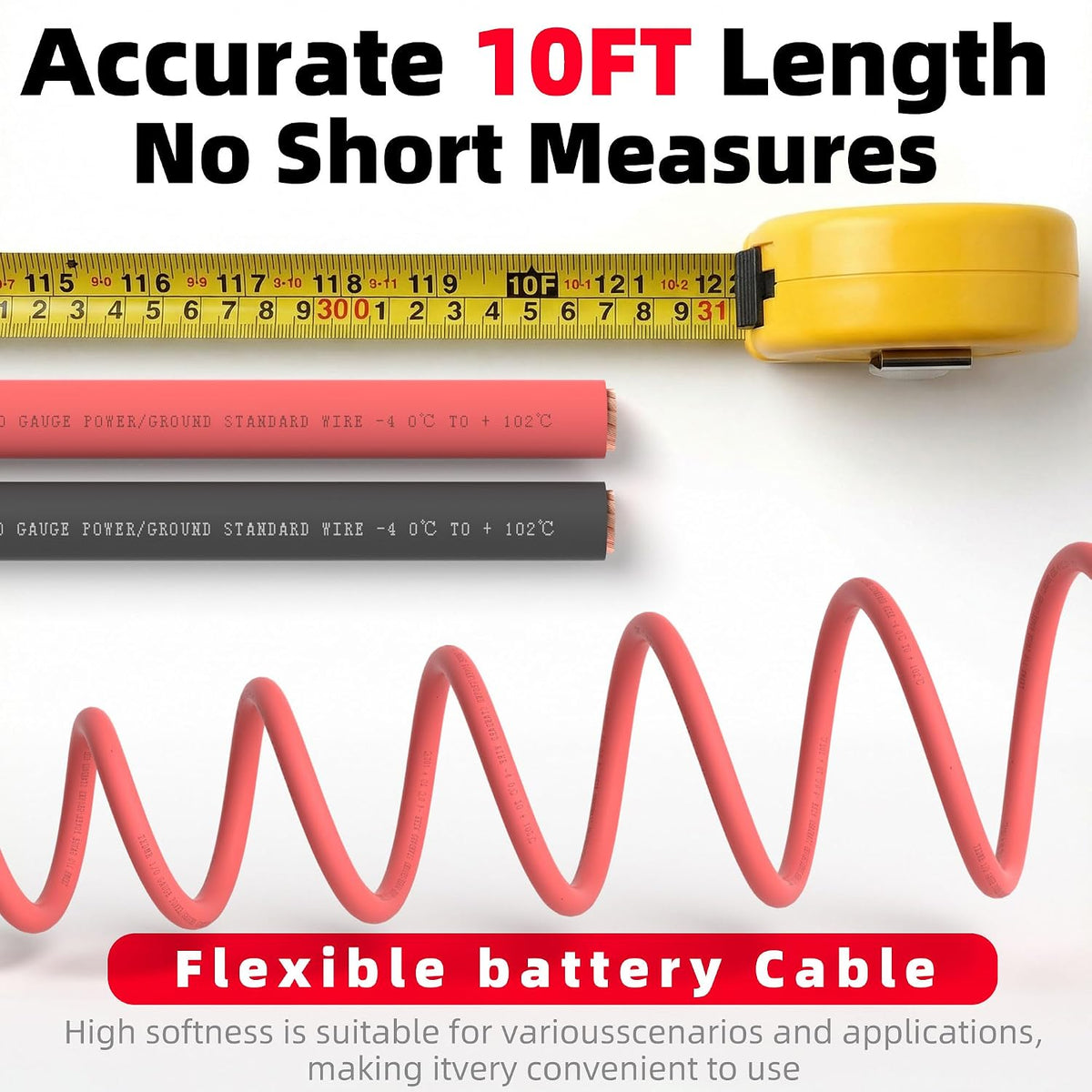 TKDMR 2 AWG OFC Battery Cable, 20FT Red & Black Welding Wire