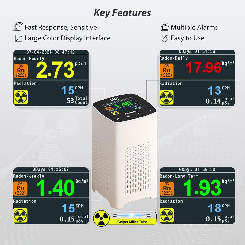 RadonPro Radon Detector and Geiger Counter 2-in-1 Remote Monitoring App | Monitor radon and nuclear radiation