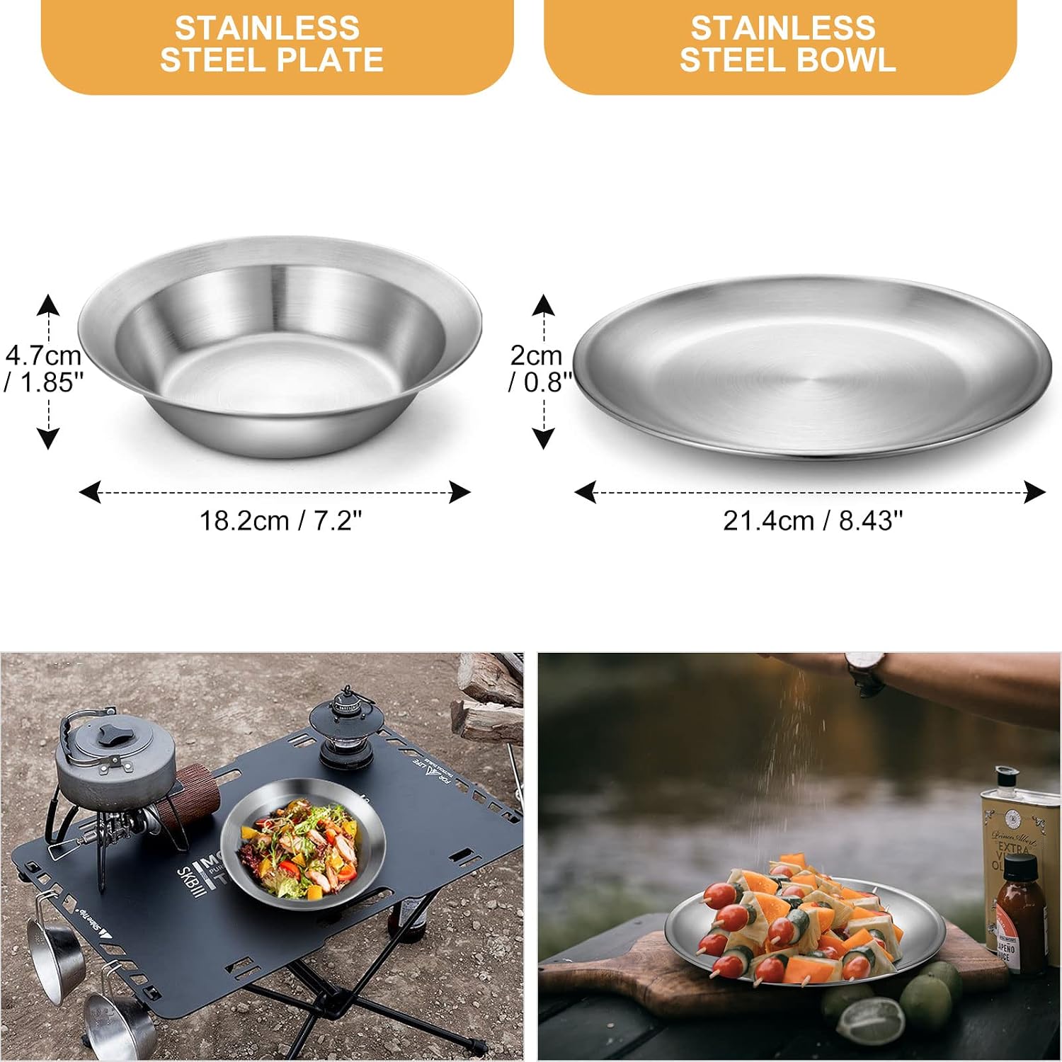 Stainless Steel Camping Mess Kit for Family & Person | Cooking Tableware Utensils with Plates Bowls Forks Spoons