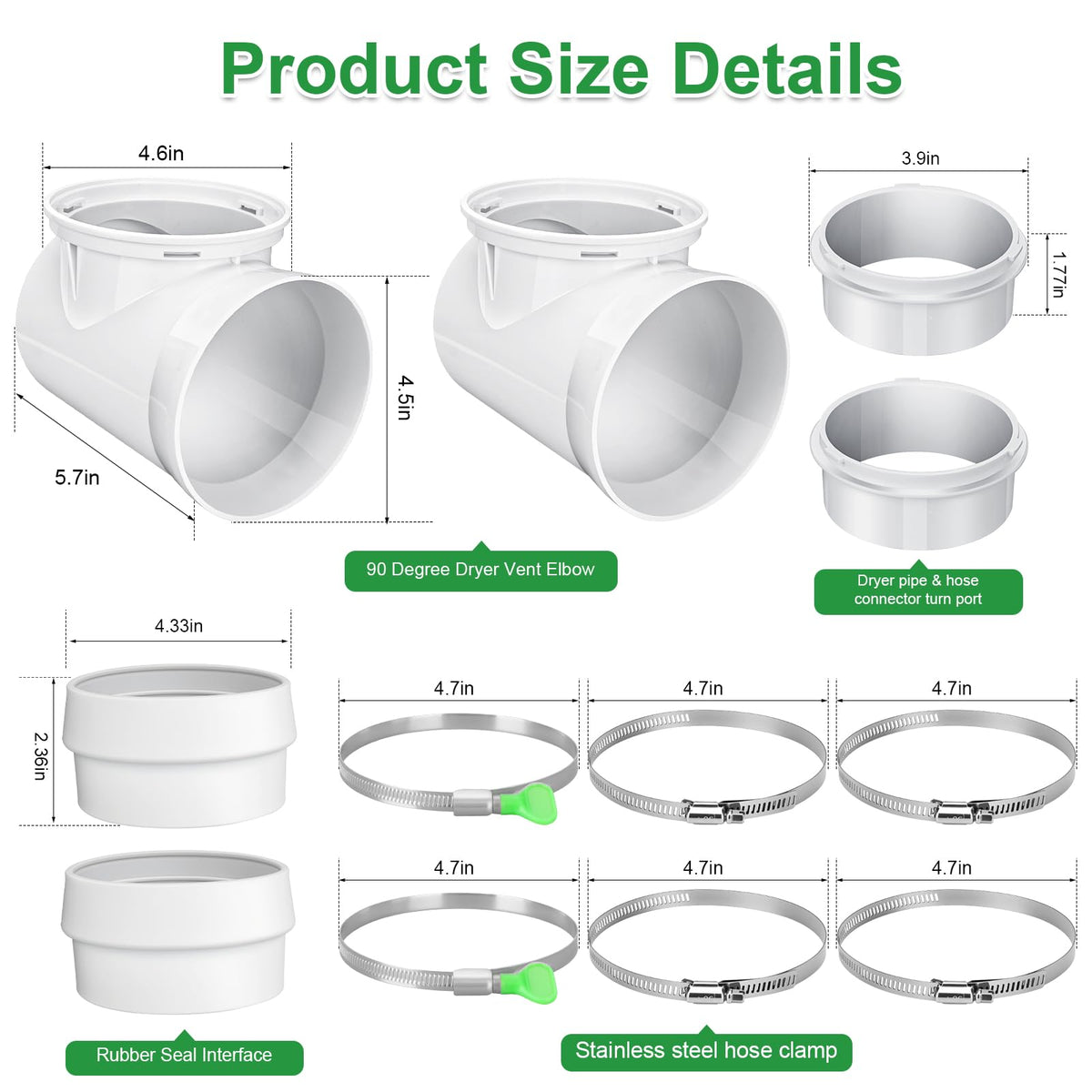 Upgraded 90 Degree Dryer Vent Elbow(2 Pcs) for 4 Inch Dryer Duct Vent Hose.