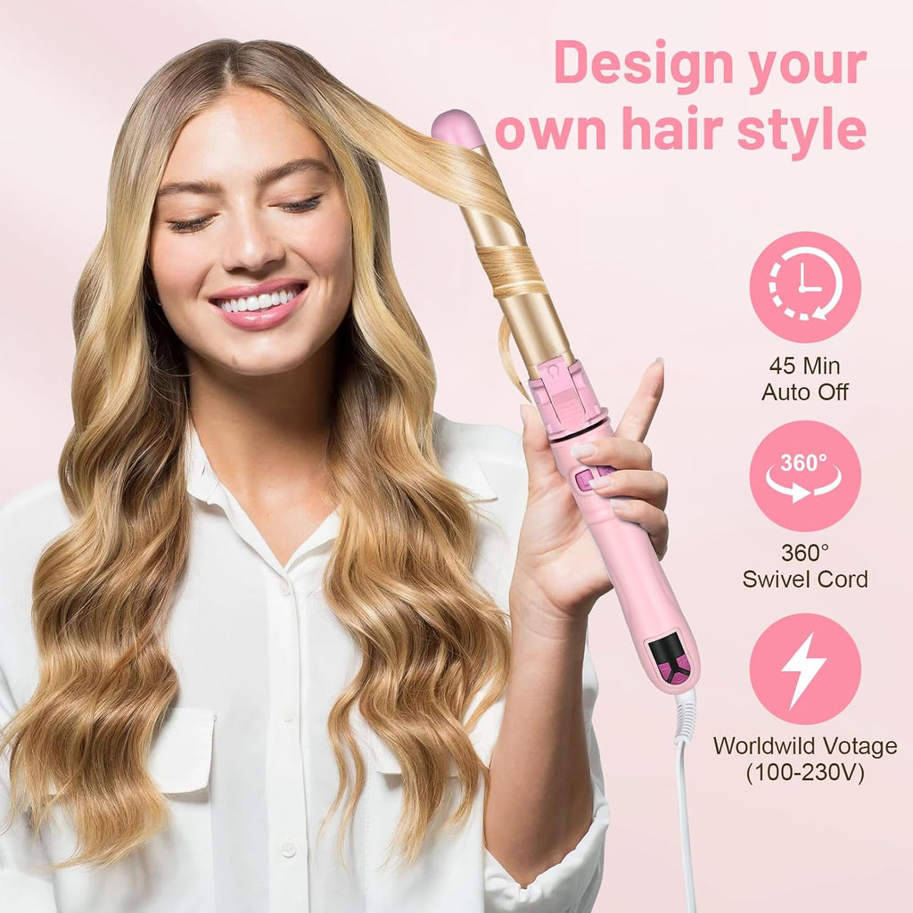 Automatic Rotating Curling Iron, 1 Inch (28mm) Auto Rotating Barrel Hair Curler with Negative Ion Ceramic Tourmaline