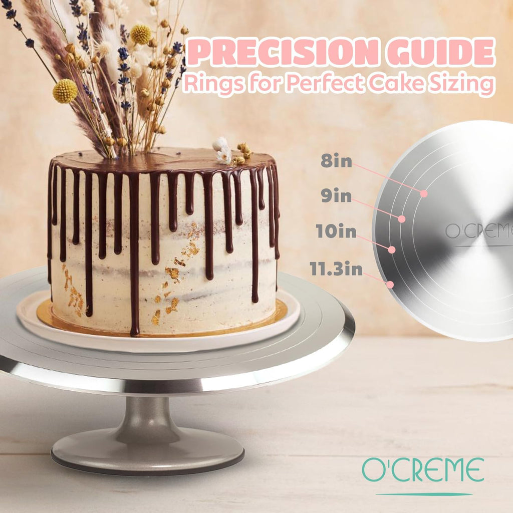 O’Creme Cake Turntable Stand, 12 inch – Heavy-Duty Aluminum Alloy Rotating Turn Table Display Lazy Susan for