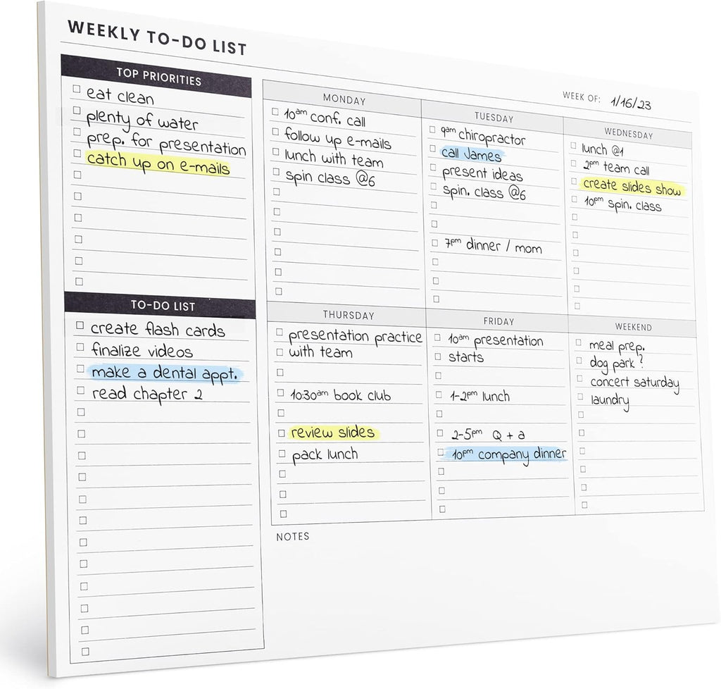 Weekly Planner Pad: To Do List Desk Notepad with Multiple Sections - 8.5x11" 52 Sheets - Undated Tear Off Notebook