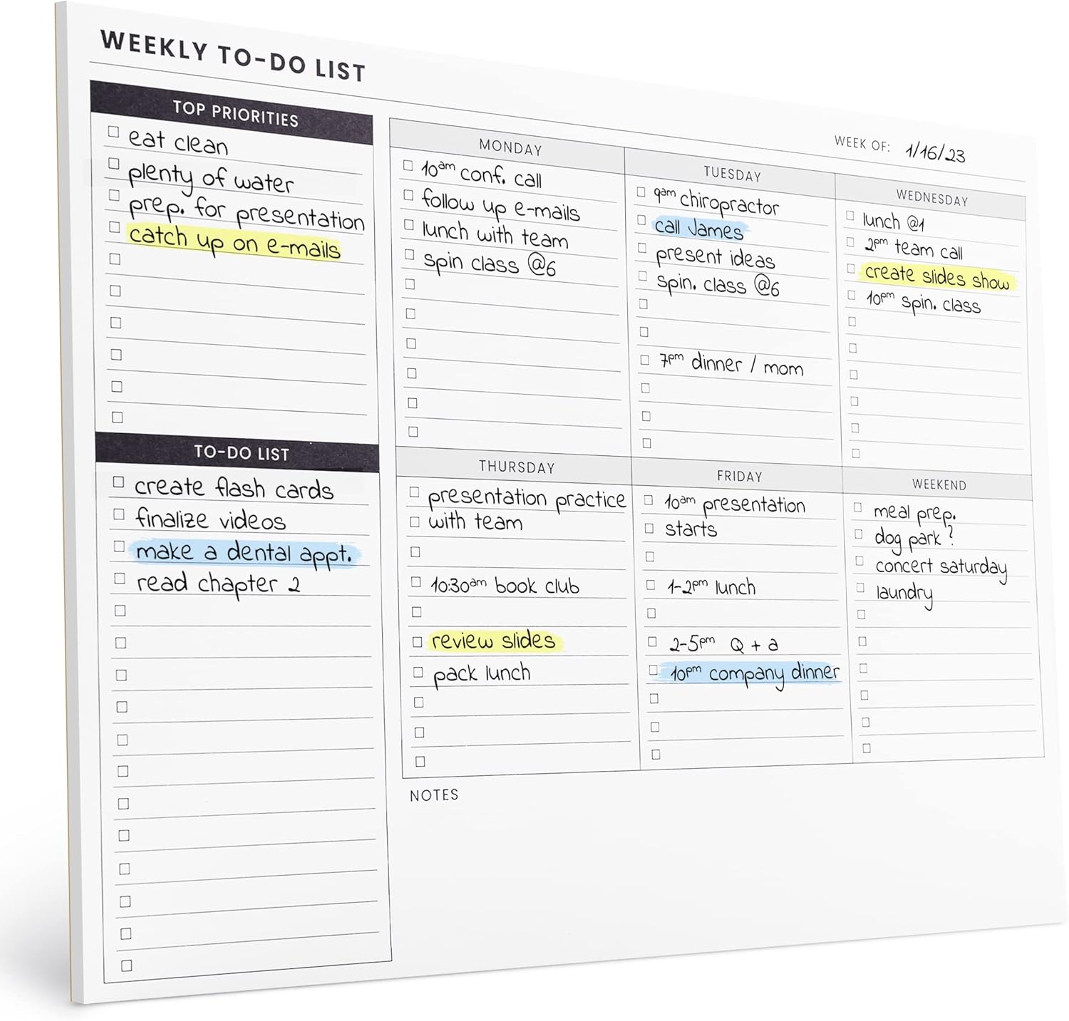 Weekly Planner Pad: To Do List Desk Notepad with Multiple Sections - 8.5x11" 52 Sheets - Undated Tear Off Notebook