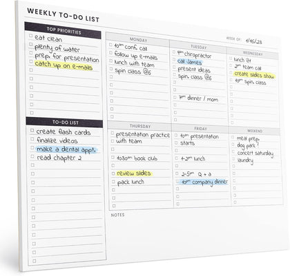 Weekly Planner Pad: To Do List Desk Notepad with Multiple Sections - 8.5x11" 52 Sheets - Undated Tear Off Notebook