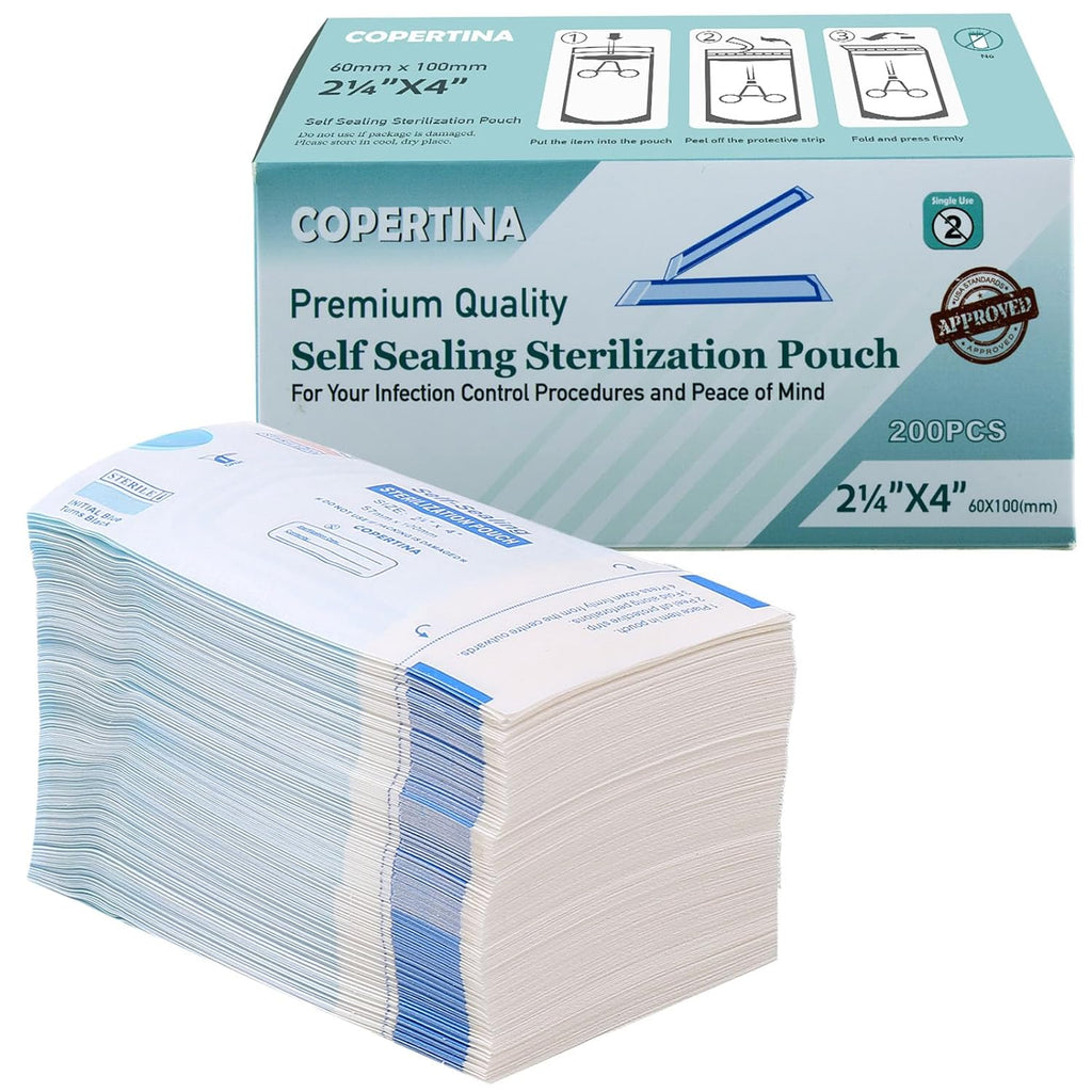 Omnia 200 Pcs Self Sealing Sterilization Pouches 2.25” x 4” | Dual Indicators Autoclave Sterilizer Bags for Dental