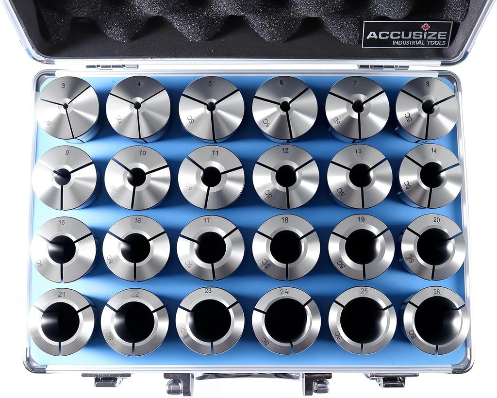 Accusize 5C Precision Round Collets Hardened & Ground, 3-26mm, 24-Pc Set