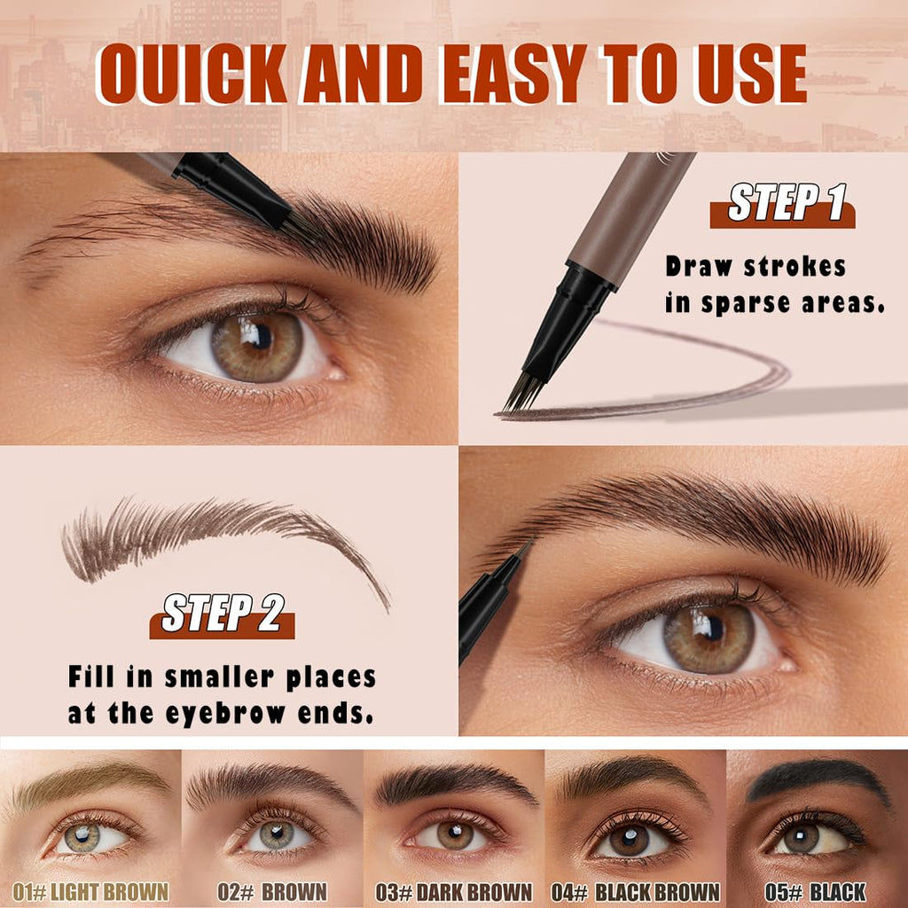 Multi-Tip Eyebrow Pen, Liquid Microblading Effect Hair‑Like Brow Strokes