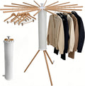 Clothes Drying Rack Foldable, Rotary Tripod Laundry Drying Rack,16 Wooden Poles,Rotatable Portable Floor Standing