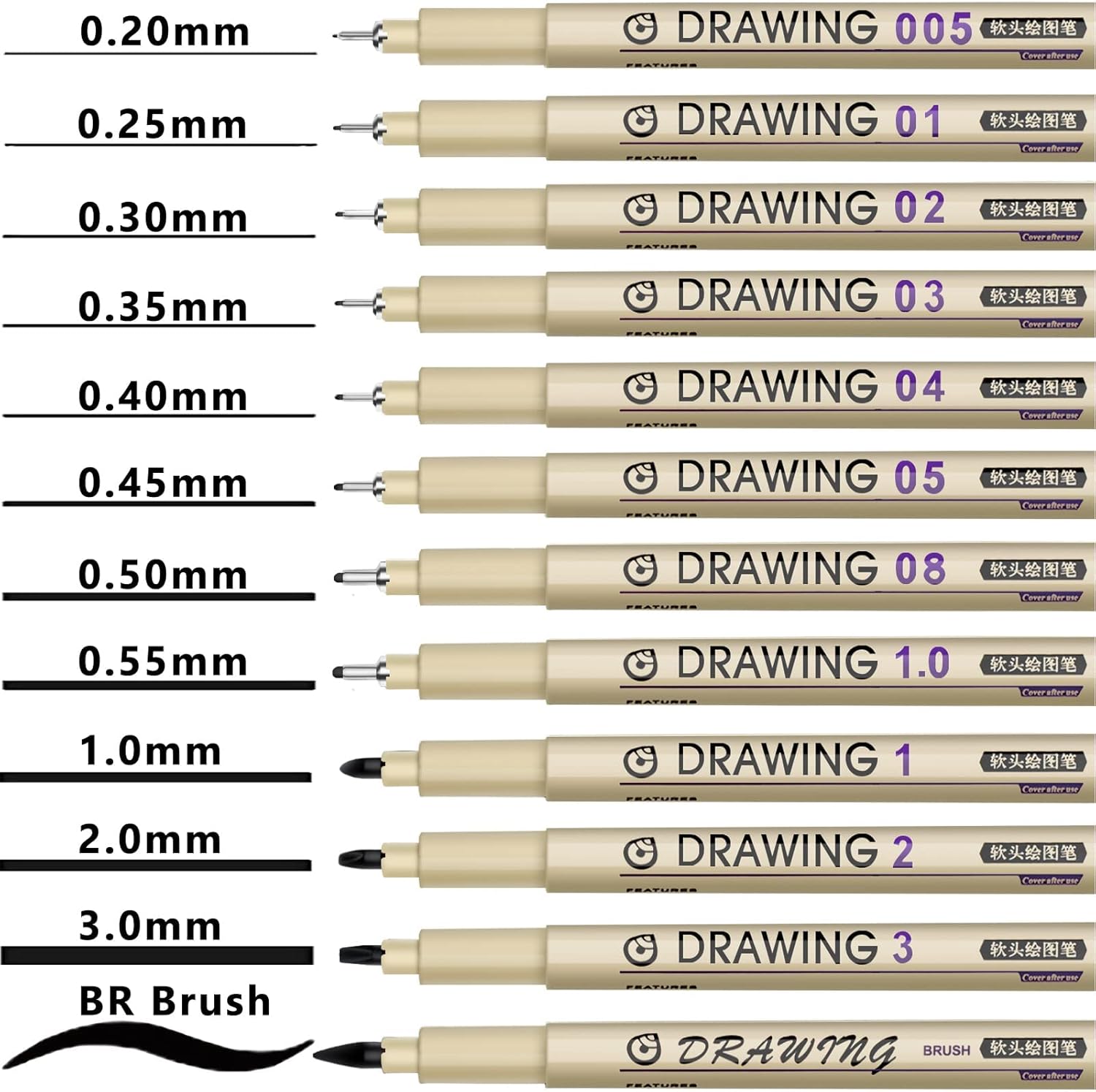 Muchcute Micro Fineliner Drawing Art Pens: 12 Black Fine Line Waterproof Ink Set Artist Supplies Archival Inking