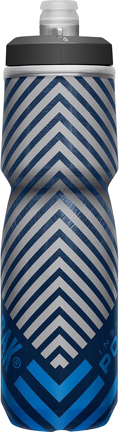 Podium Chill Insulated Bike Squeeze Water Bottle, Cold Retention for Cycling, 24oz, Navy Stripe