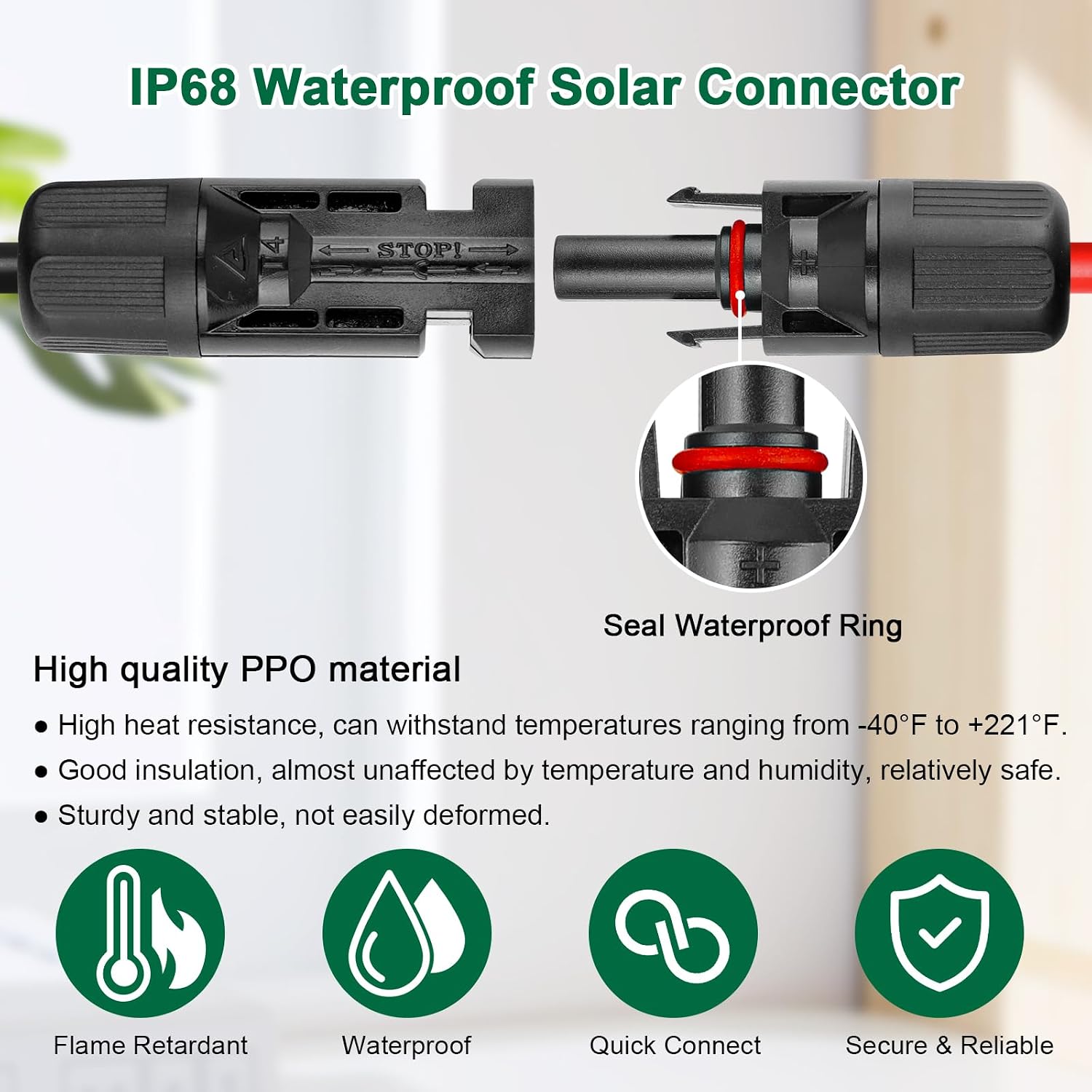 10AWG Solar Cable - 50FT Solar Panel Extension Cord 10 Gauge PV Wire with Flame Retardant Protective Sleeving Female
