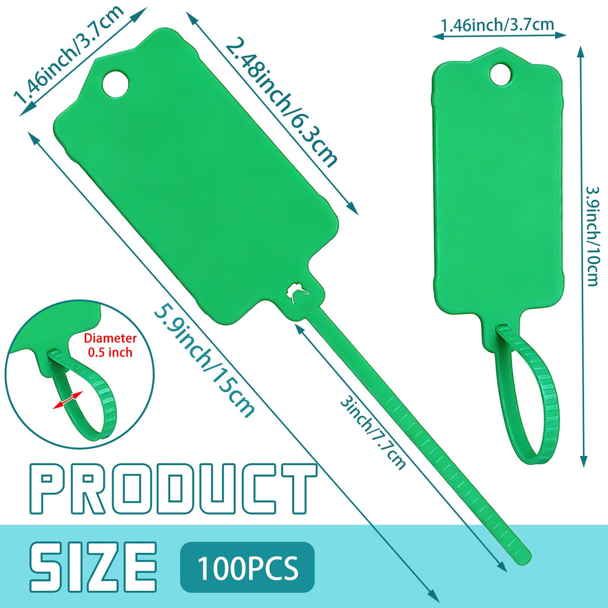 100 Pcs 1.46“ x 2.48” Plastic Shipping Tags, Green