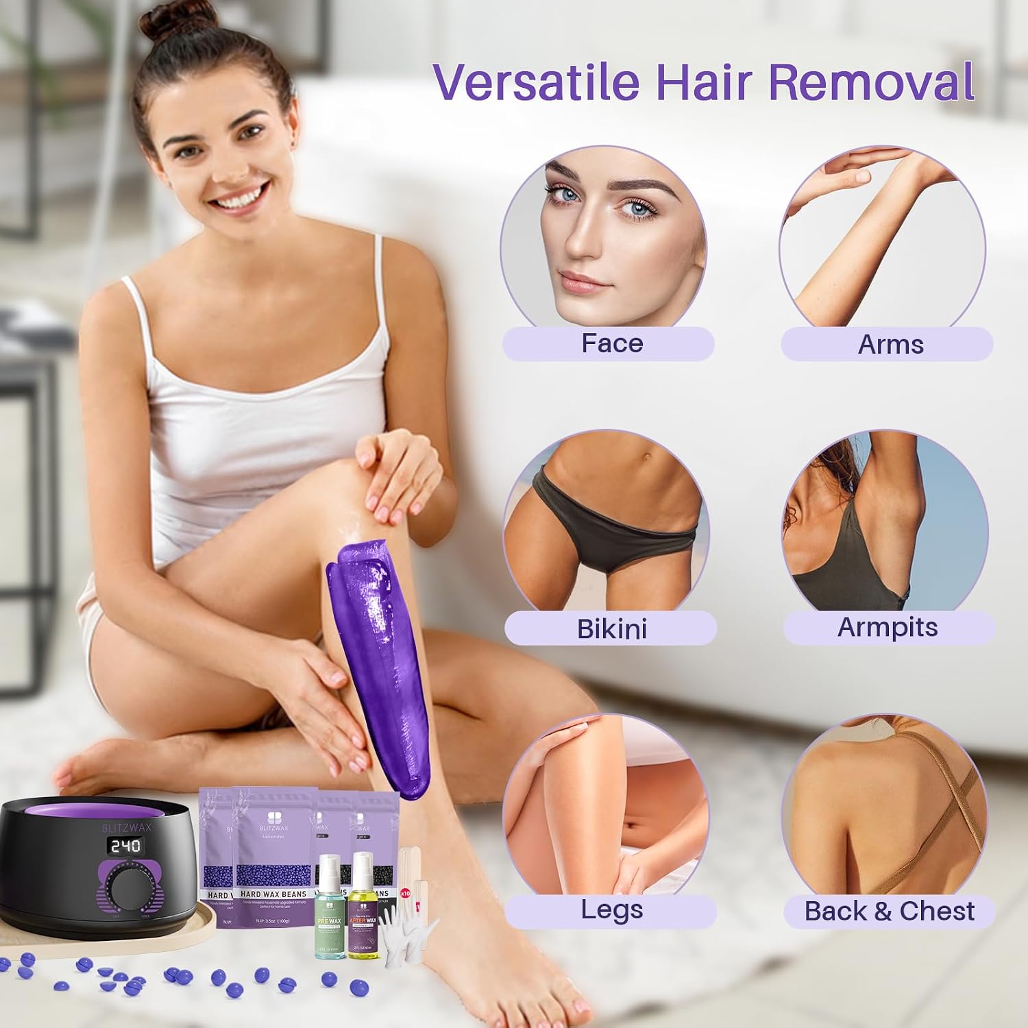 Waxing Kit for Women, Hard Wax Warmer, Brazilian Bikini Face Body | 51 Items, Digital Fast Heating, Legs Underarms