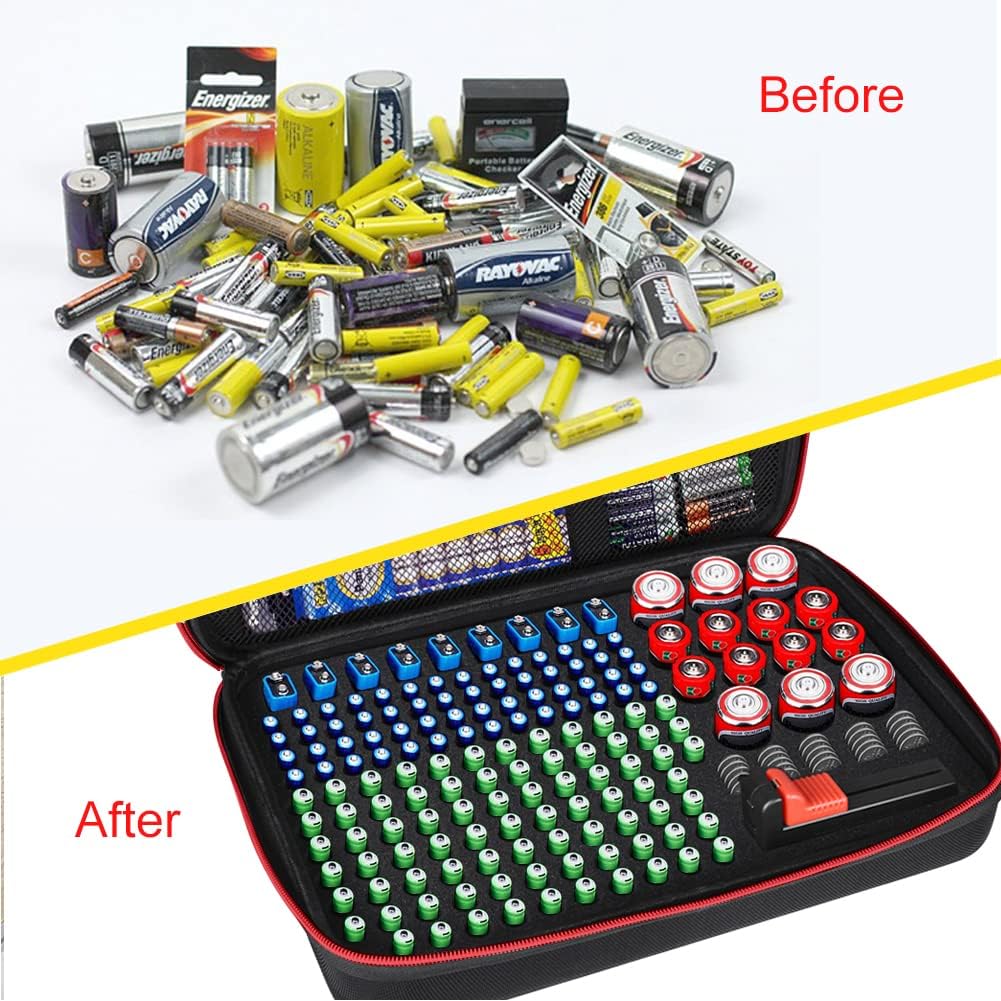 Battery Organizer Storage Box with Tester, Battery Vault Case Fireproof Waterproof Explosionproof Holder Box with