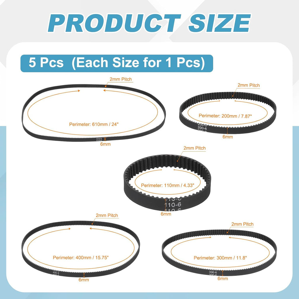 MECCANIXITY GT-2 Timing Belt 6mm Width 2mm Pitch Black 5pcs