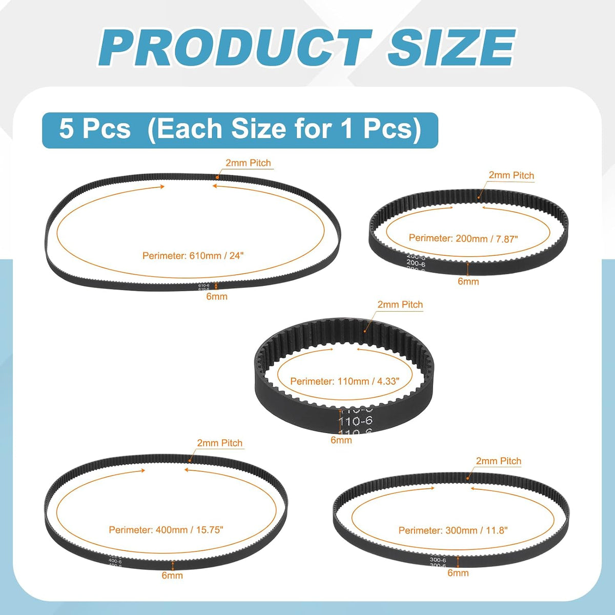 MECCANIXITY GT-2 Timing Belt 6mm Width 2mm Pitch Black 5pcs