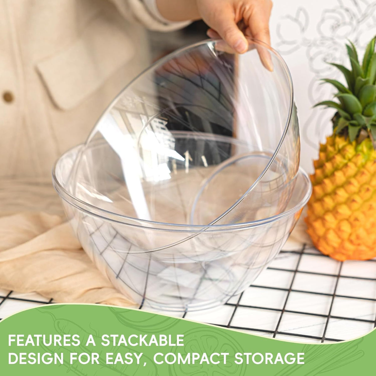 4PCS 160oz Clear Plastic Serving Bowls, Large Round Punch Bowls