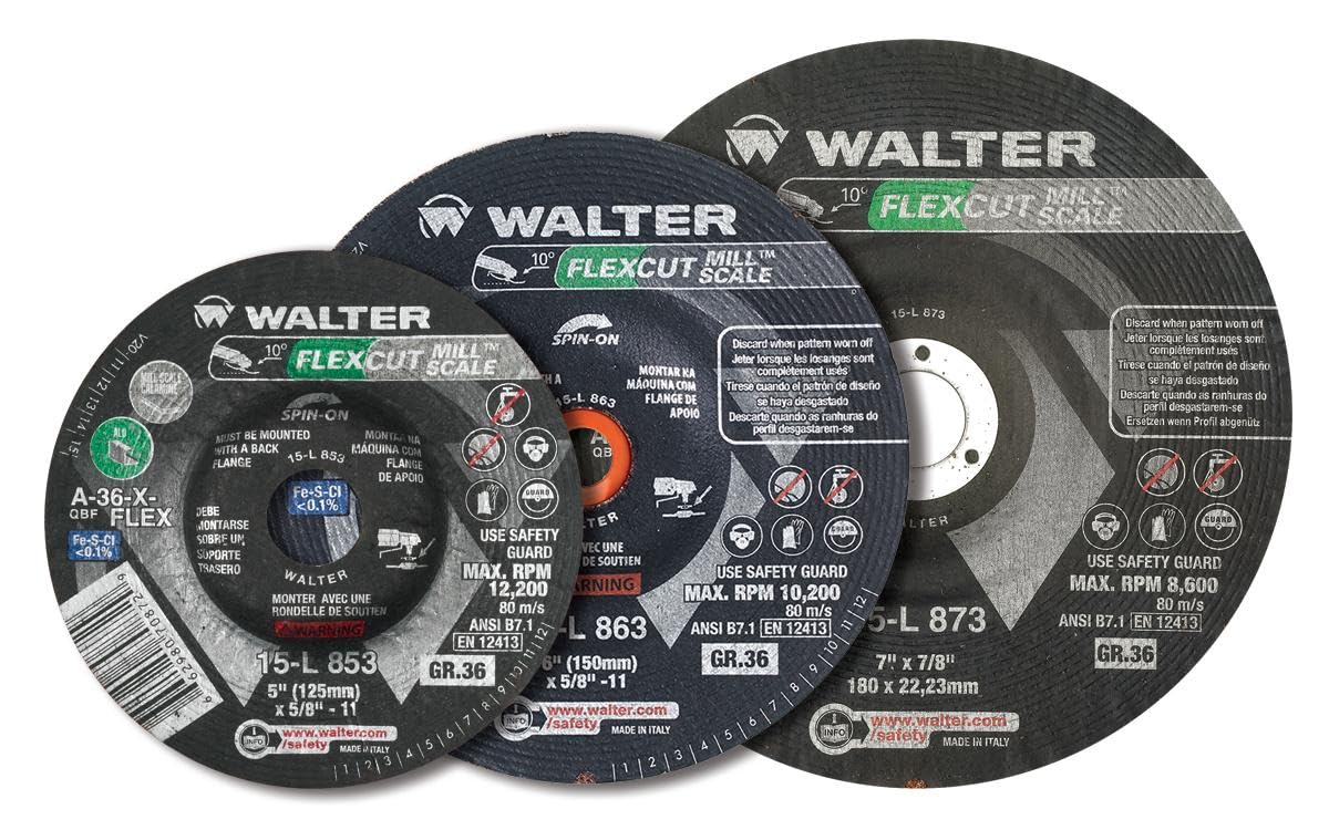 Walter FLEXCUT Mill Scale Grinding Wheel, Spin-On 6" Grit 36, Pack of 25 (15L863)