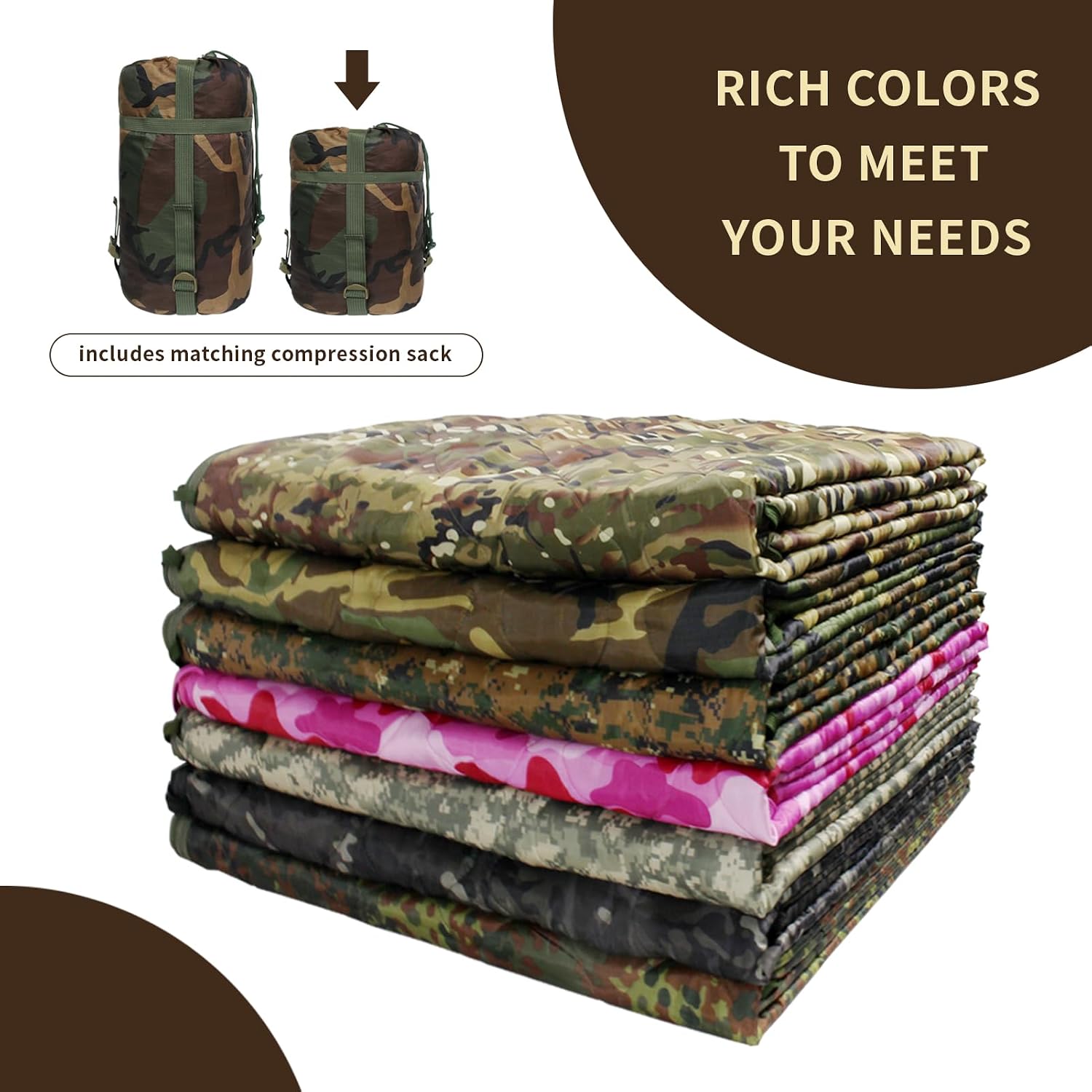 Military Blanket - Camping Sleeping Bag with Zipper, Poncho Liner Thermal Insulated Blanket, Lightweight Portable