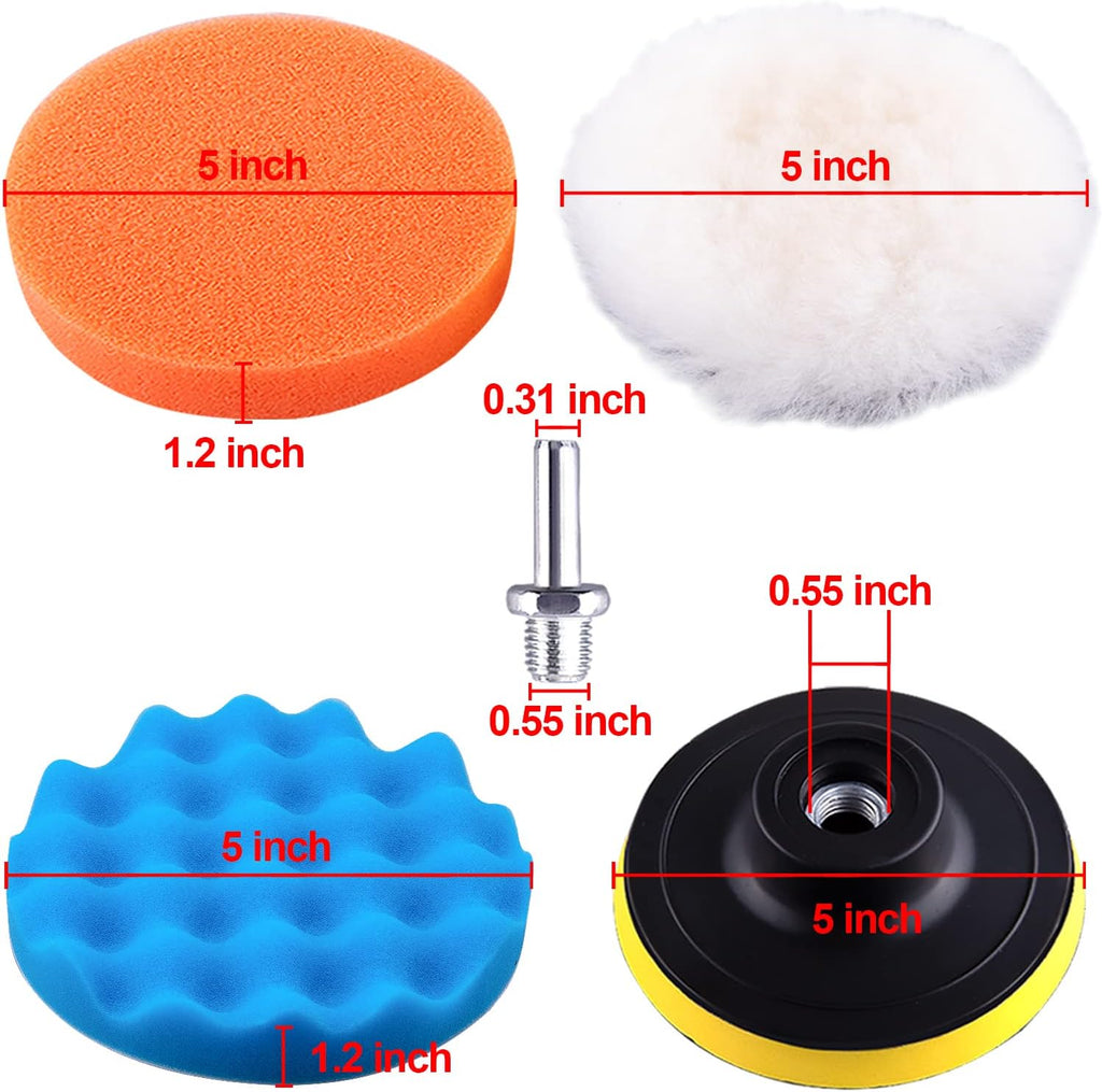 9 Pieces 5 Inch Buffing Pads Kit Foam Buffer Polisher Pads 5 Inch Hook and Loop Polishing Pads Buffer Attachment for