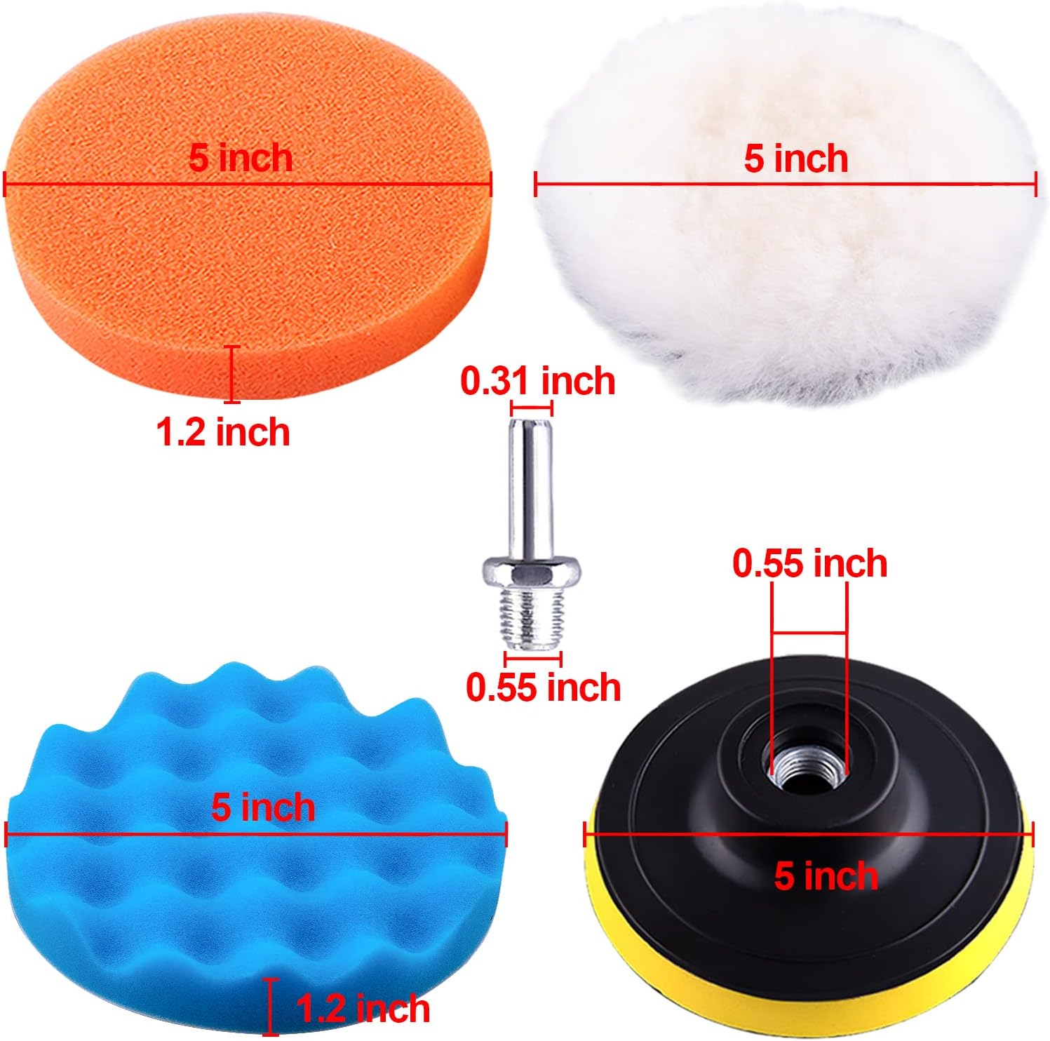 9 Pieces 5 Inch Buffing Pads Kit Foam Buffer Polisher Pads 5 Inch Hook and Loop Polishing Pads Buffer Attachment for