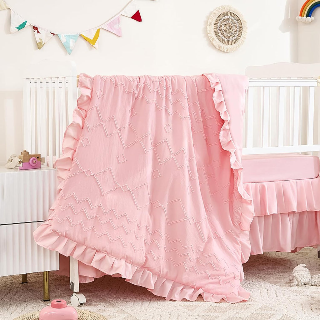 3-Piece Tufted Ruffle Crib Bedding Set for Girls - Ultra Soft Baby Bedding Set Includes Boho Crib Comforter, Sheet &