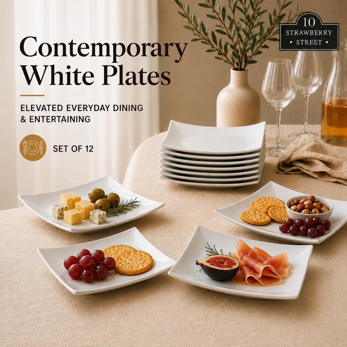 6" Catering Square Coupe Appetizer Plate, Set of 12,White