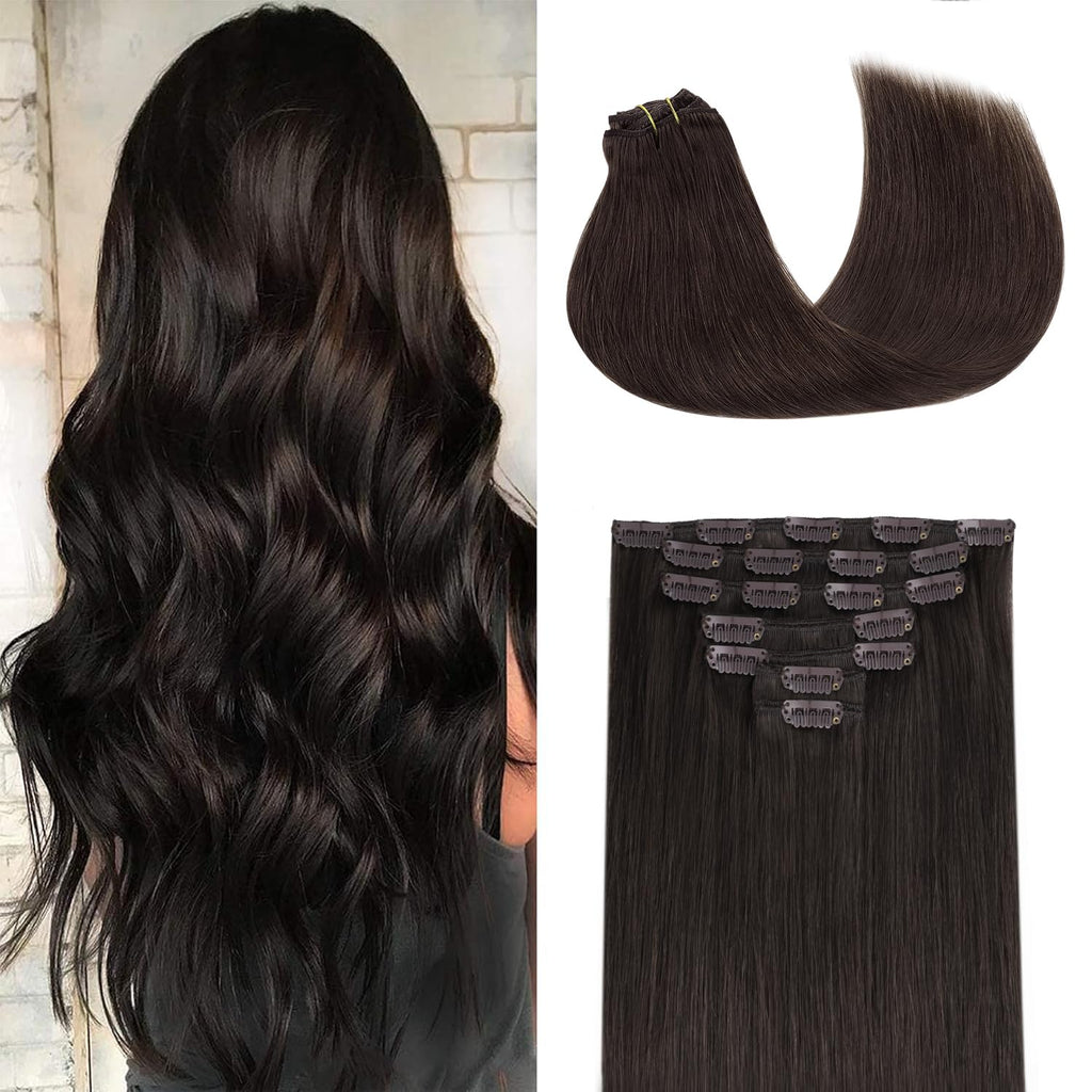 Clip in Hair Extensions Real Human Hair, Remy Human Hair Extensions Clip ins for Women, Natural Human Hair, 18inch