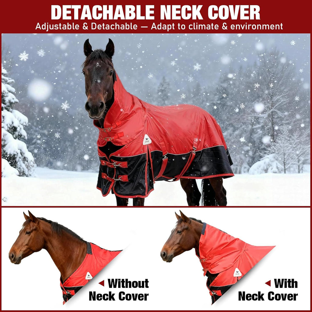 Horse Blankets Winter for Real Horses, 1600D Waterproof Poly Rain Sheets 78 in with Neck Cover Belly Wrap Tail Wrap