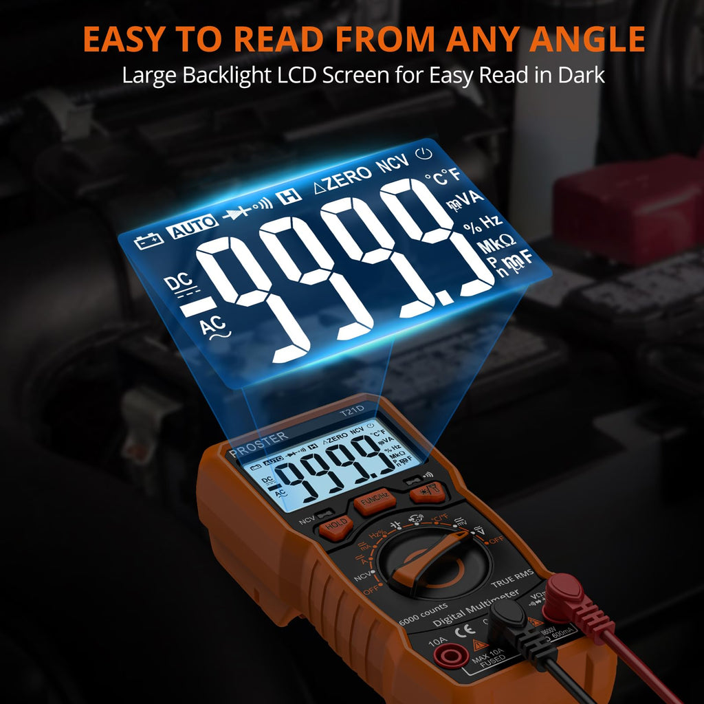 Proster 6000 Counts TRMS Multimeter - NCV Auto-Range for AC/DC