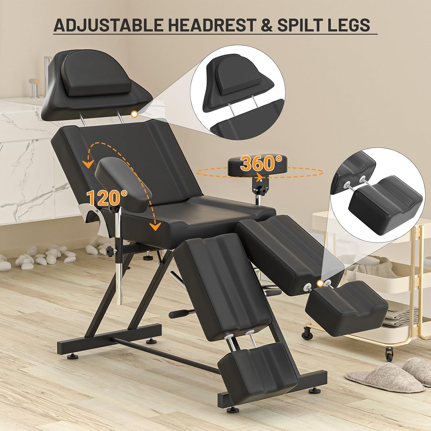Tattoo Chair for Client, Spa Bed Adjustable Armrests Split Legs